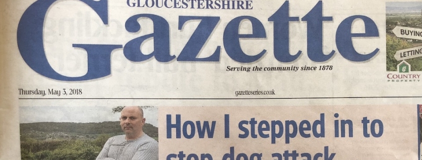 Master Olpin on the front page of the Gloucestershire Gazette after saving two women from a ferocious dog attack